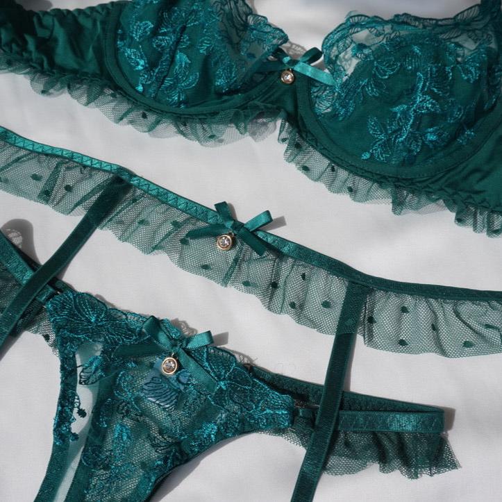 Women's Lingerie - Emerald Green Bra Set